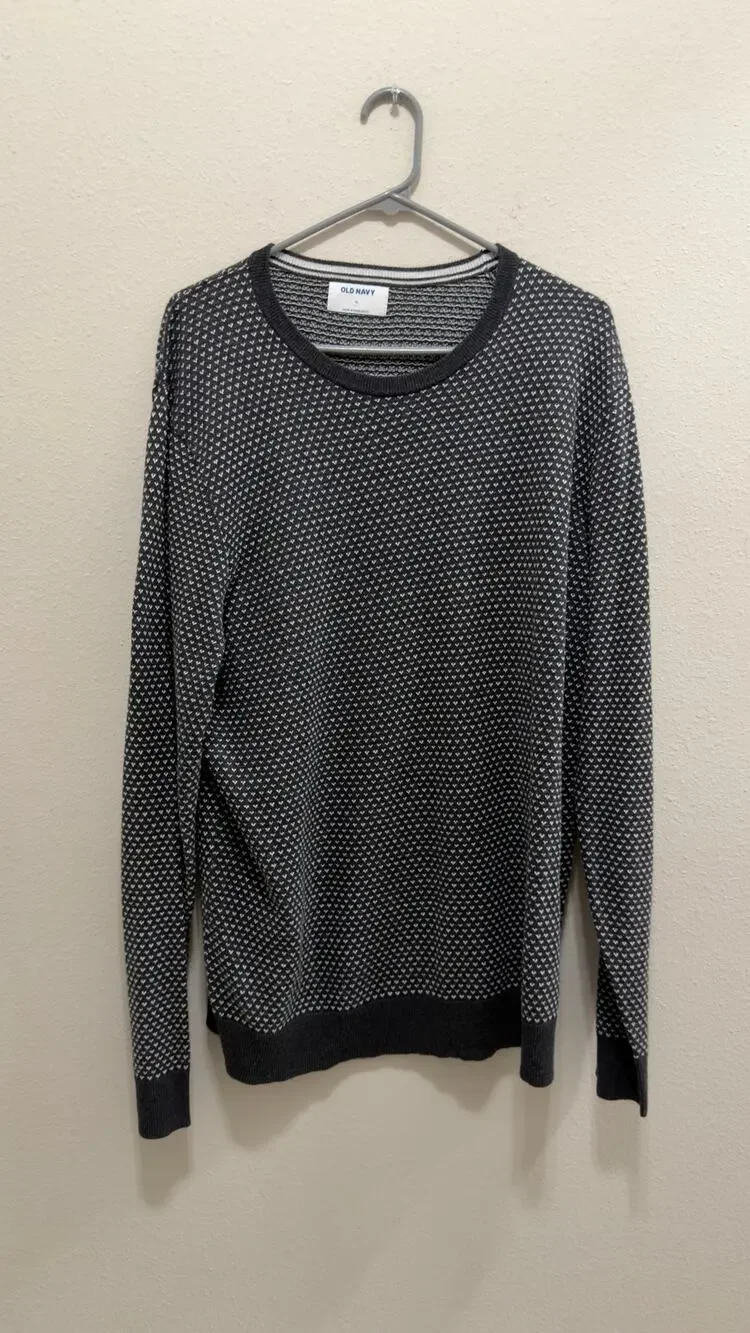 Old Navy Men's Black White Micro Pattern Knit Crewneck Sweater XL